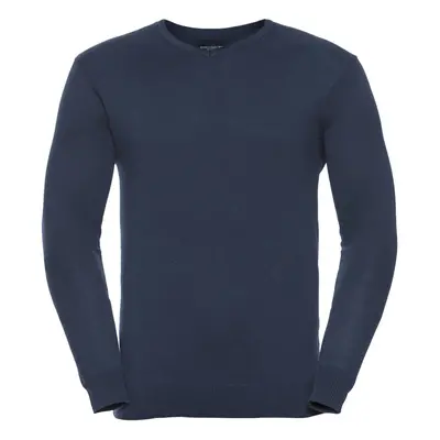 (L, French Navy) Russell Collection Mens V-Neck Knitted Pullover Sweatshirt