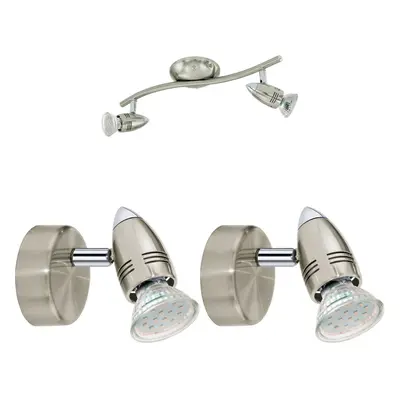 Twin Ceiling Spot Light & 2x Matching Wall Lights Satin Nickel Chrome Adjustable