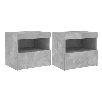 (concrete grey) vidaXL Bedside Cabinet with LED Lights Nightstand Bed Table Side Table Black