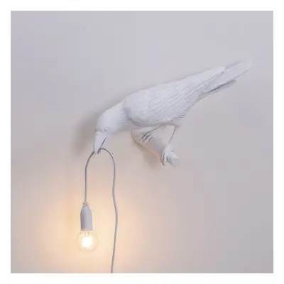 (Bird Sitting White) Black/White Bird Table Lamps Resin Crow Desk Lamp Bedroom Wall Sconce Light