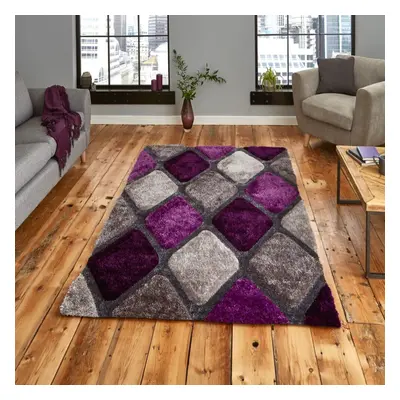 (150x230cm) Noble House Rugs NH9247 Grey Purple Textured 3D Effect Hand Carved Geometric Mats