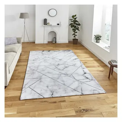 (120x170cm) Craft Marble Effect Rugs in Ivory Silver Grey Dense Soft Mats