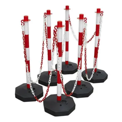 25m Post & Chain Kit - High Vis Red & White - x Posts - Safety Barrier