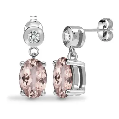 Jewelco London 9ct White Gold Rub Over Set H I1 0.07ct Diamond and Oval Peach 0.9ct Morganite So