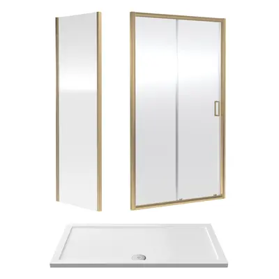 6mm Toughened Safety Glass Sliding Shower Door, Side Panel and Shower Tray - x x 1900mm - Brushe