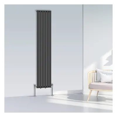 (1800x354mm Single, Black) NRG Oval Column Designer Radiator Horizontal Vertical Central Heating