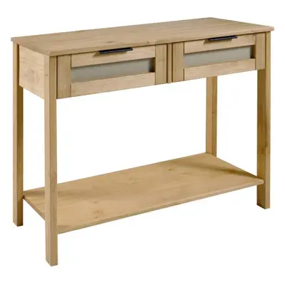 Corona Rattan Drawer Console Table in Distressed Wax Pine