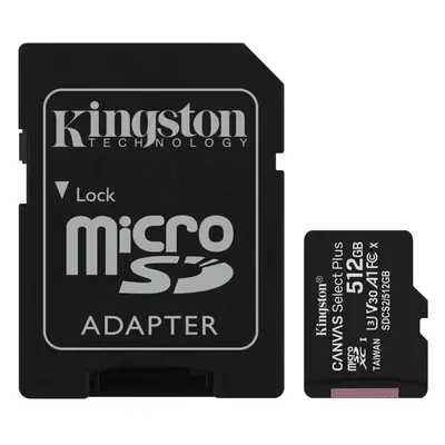 Kingston 512GB Canvas Select Plus UHS-I microSDXC Memory Card with SD Adapter