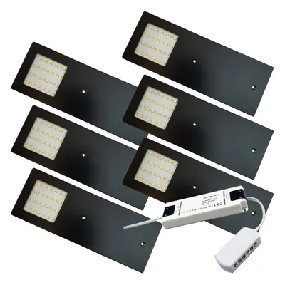 (6 Lights & Driver) MATT BLACK Slim Under Cabinet Kitchen Light & Driver Kit - Natural White LED