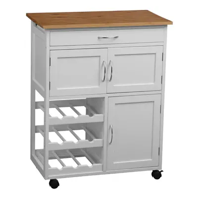 Premier Housewares White and Bamboo Top Kitchen Trolley