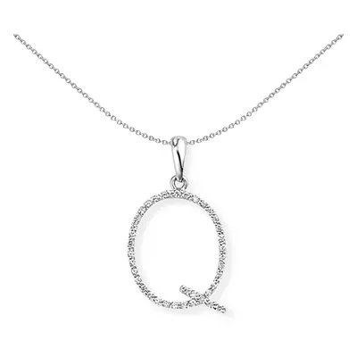 Jewelco London 18ct White Gold Pave Diamond Initial Charm Pendant Letter Q 12mm x 20mm - INNR027