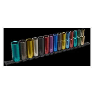 Multi-Coloured Socket Set 15pc 1/2"Sq Drive 6pt Deep WallDrive® Metric