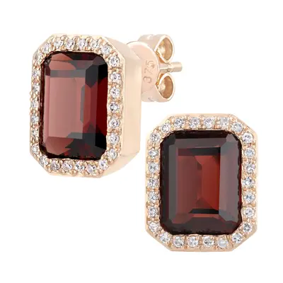 Jewelco London 9ct Rose Gold Round 0.3ct Diamond Octagon 5.5ct Garnet Cocktail Drop Earrings - D