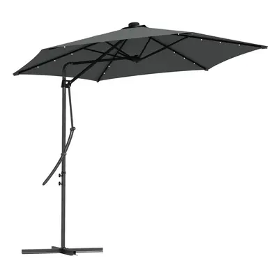 Outsunny 3(m) Cantilever Garden Parasol Umbrella W/ Solar LED and Cover, Grey