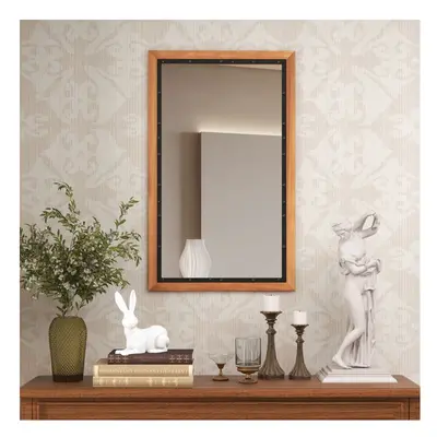 Wood Frame Decorative Makeup Vanity Mirror w/Hanging Hooks Wall Mounted