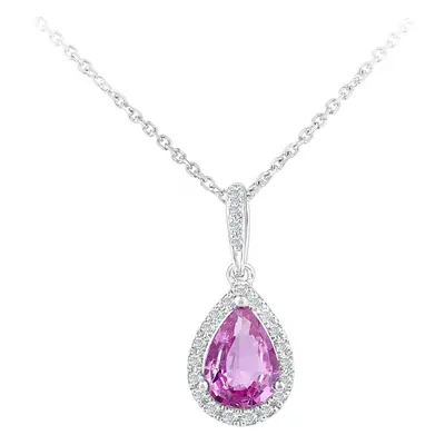 Jewelco London 9ct White Gold Round 8pts Diamond Pear 0.8ct Created Sapphire Teardrop Pendant Ne