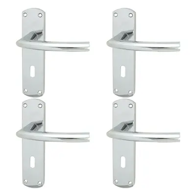 4x Curved Bar Lever on Lock Backplate Oval Profile x 42mm Polished Chrome