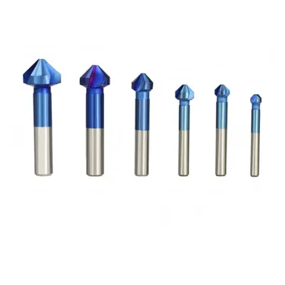 6Pcs 6.3-20.5mm Degrees Flutes Countersink Drill Bit Nano Blue Coated Chamfer Cutter HSS Chamfer