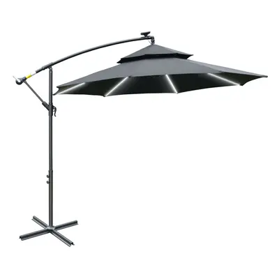 Outsunny 3(m) Cantilever Parasol Hanging Banana Umbrella w/ lights, Black