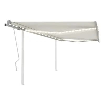 vidaXL Manual Retractable Awning with LED 4.5x3.5 m Cream Outdoor Garden Patio