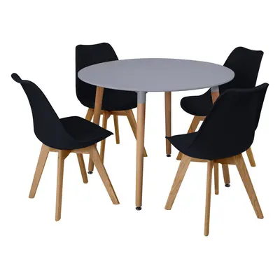 (Black) 5pc Charles Jacobs Beech Dining Set - Grey Table