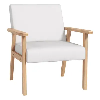 HOMCOM Accent Chair with Wood Frame Wide Seat Linen Armchair Cream White