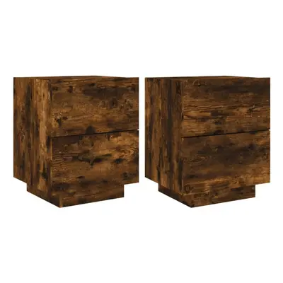 (smoked oak, pcs) vidaXL Bedside Cabinets with LED Lights Nightstand Bed Table Engineered Wood