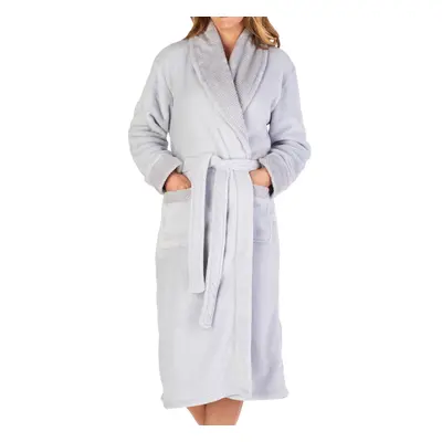 (Silver, Large - UK 16/18) Slenderella Womens Shawl Collar Waffle Detail Fleece Dressing Gown