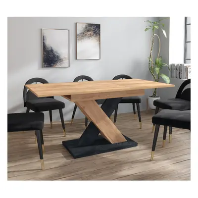 Furneo Modern Dining Table Extendable 120-160cm Oak & Black Concrete Effect Enzo