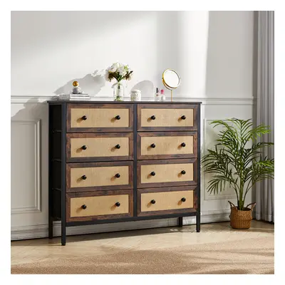 8-Drawer Rustic Rattan Storage Cabinet