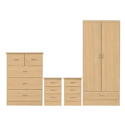 Nevada Piece Sonoma Oak Effect Bedroom Set - Door Drawer Wardrobe, Drawer Chest & x Drawer Bedsi