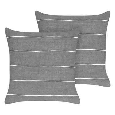 Set of Linen Cushions Striped x cm Grey and White MILAS