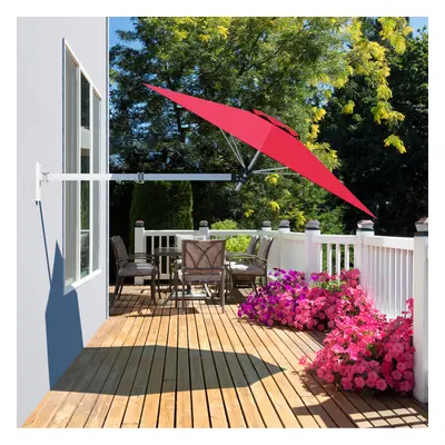 Wall-Mounted Garden Parasol Umbrella w/ Adjustable Poles Tilting Shade