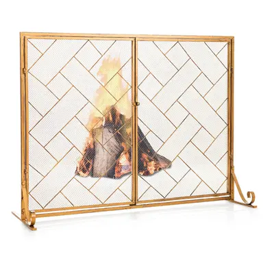 Double-Door Fireplace Screen 2-Panel Metal Spark Guard Gate Cover