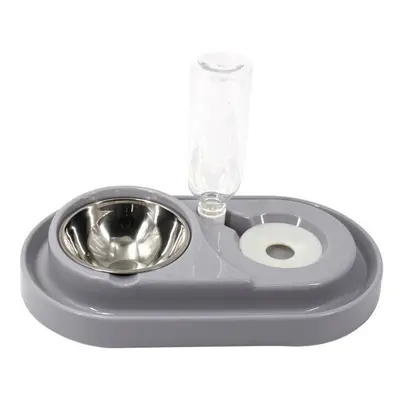 (Gray) Pet Bowl Autoxic Feeder Double Bowl Pet Water Dispenser Multifunctional Pet Feeder with W