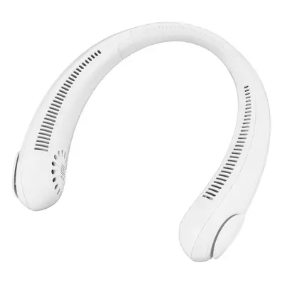 (White) 2400mAh Portable USB Rechargeable Neckband Sport Neck Hanging Dual Leafless Fan Outdoor 