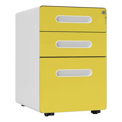 Vinsetto Drawer Modern Steel Filing Cabinet w/ Wheels Lock Box Yellow