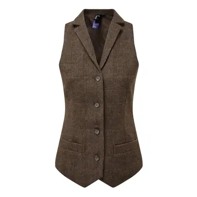 (S, Brown Check) Premier Womens/Ladies Herringbone Waistcoat