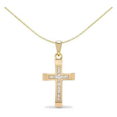 Jewelco London Ladies Solid 9ct Yellow Gold Channel Set Round H I1 0.12ct Diamond Bevelled Cross