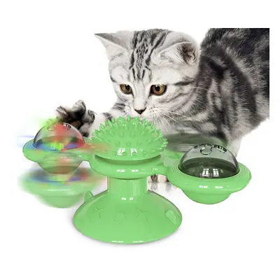 (Green) Cat Exercise Turntable Teasing Pet Toy Scratching Tickle Hair Brush