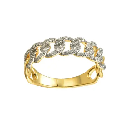 (P) Jewelco London Siver 14ct Gold Plated CZ Set Curb Dress Ring - ARN195