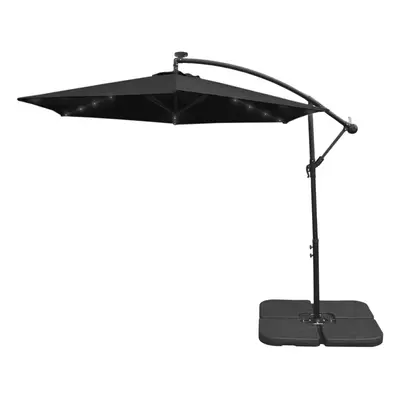 (Black, Plain Base) 3m LED Cantilever Parasol Banana Umbrella Garden