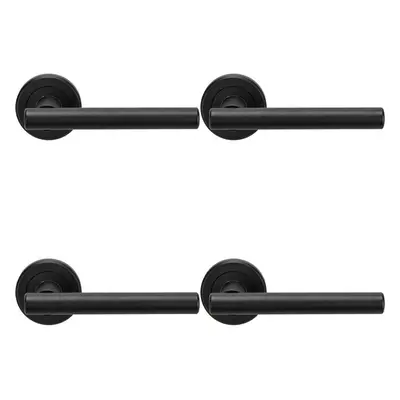 4x PAIR Straight T Bar Handle on Round Rose Concealed Fix Matt Black Finish