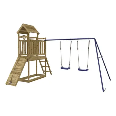 (solid impregnated pinewood) vidaXL Playhouse Climbing Frame with Swings Climbing Wall Kids Soli