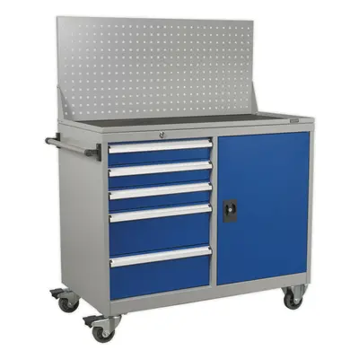 Industrial Mobile Workstation - Drawers & Shelf Locker - x 60mm Wheels