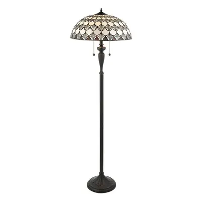 1.5m Tiffany Twin Floor Lamp Dark Bronze & Retro Stained Glass Shade i00025