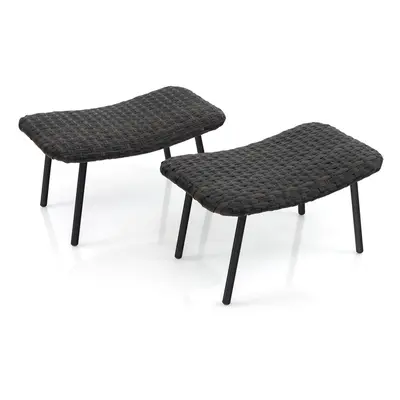 Outdoor Ottomans Set of PE Rattan Patio Footrests Metal Frame Brown