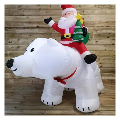 6ft (175cm) LED Christmas Inflatables Santa's On Polar Bear Animated Decorations