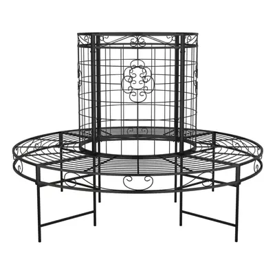 vidaXL Round Tree Bench ??137 cm Black Steel Patio Circular Garden Tree Seat