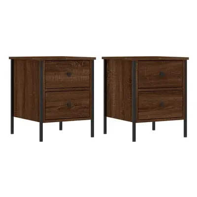 (brown oak) vidaXL Bedside Cabinets Nightstand Bed Table pcs Smoked Oak Engineered Wood